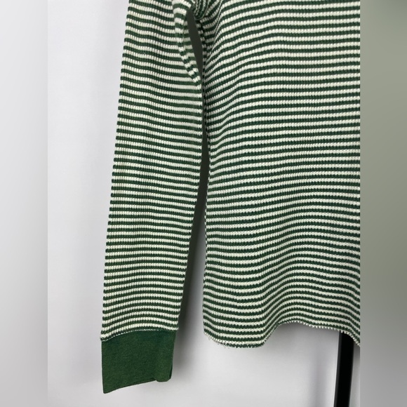 American Eagle Green White Striped Waffle Knit Raglen Long Sleeve Shirt - Picture 2 of 6